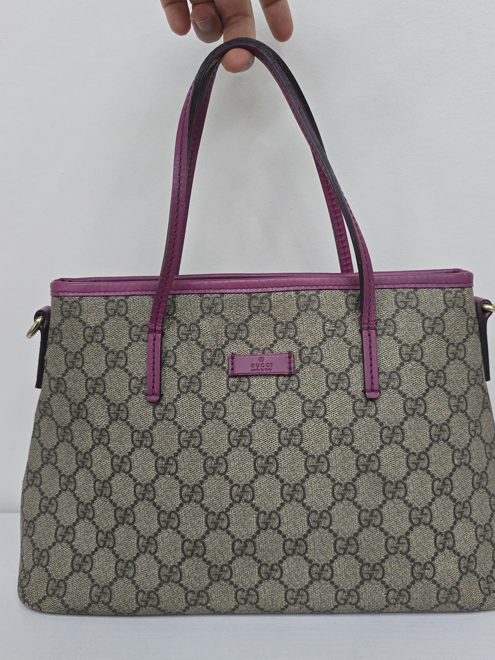 Gucci GG Canvas Tote with Pink Leather Trim